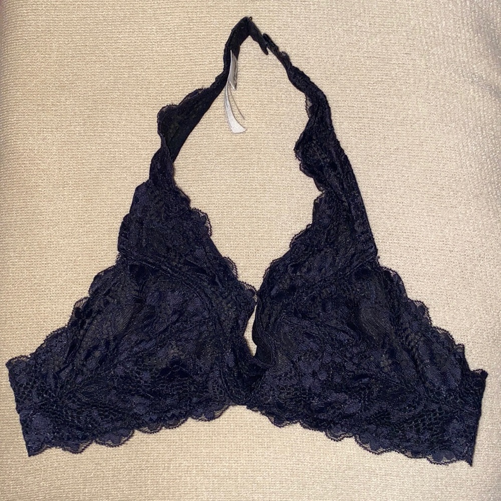 Free People Lace Halter Black Bralette